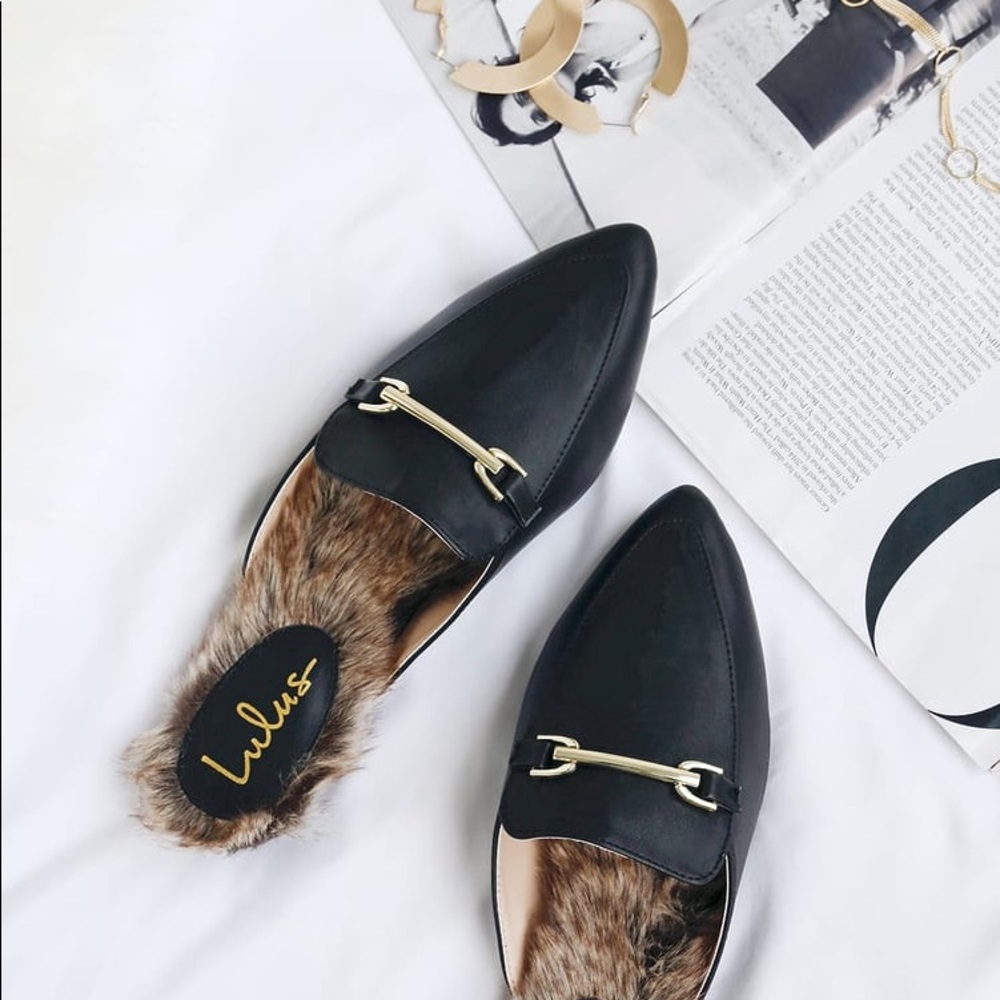 Lulu’s Black Leather Fur Mule